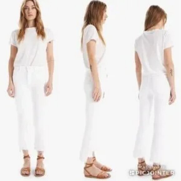 NWT Womens Mother (Item-85) White Insider Crop Step Fray Fairest All Jeans 31